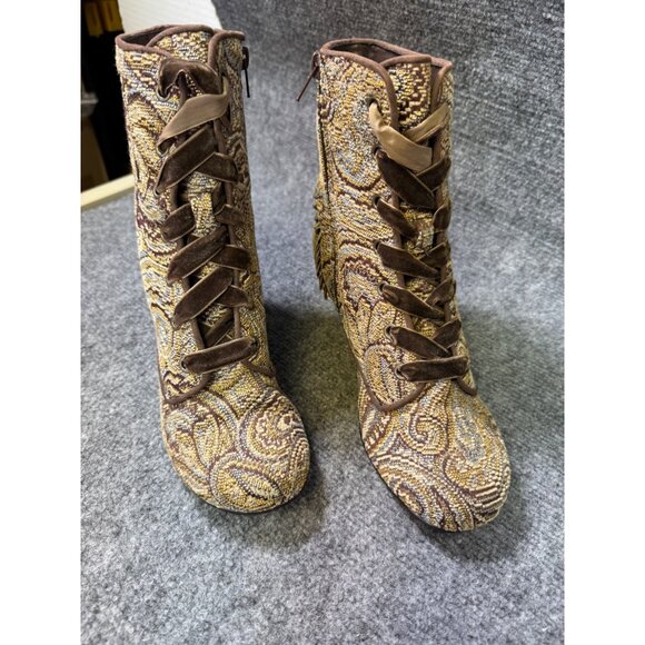 Mudd Aniston Womens Size 8M Brown Tapestry Lace-Up Ankle Boots - Picture 9 of 16